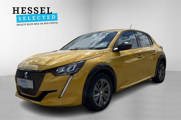 Gul Peugeot e-208 fra 2023