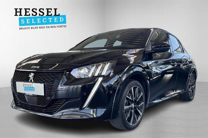 Sort Peugeot e-208 fra 2023 set udefra
