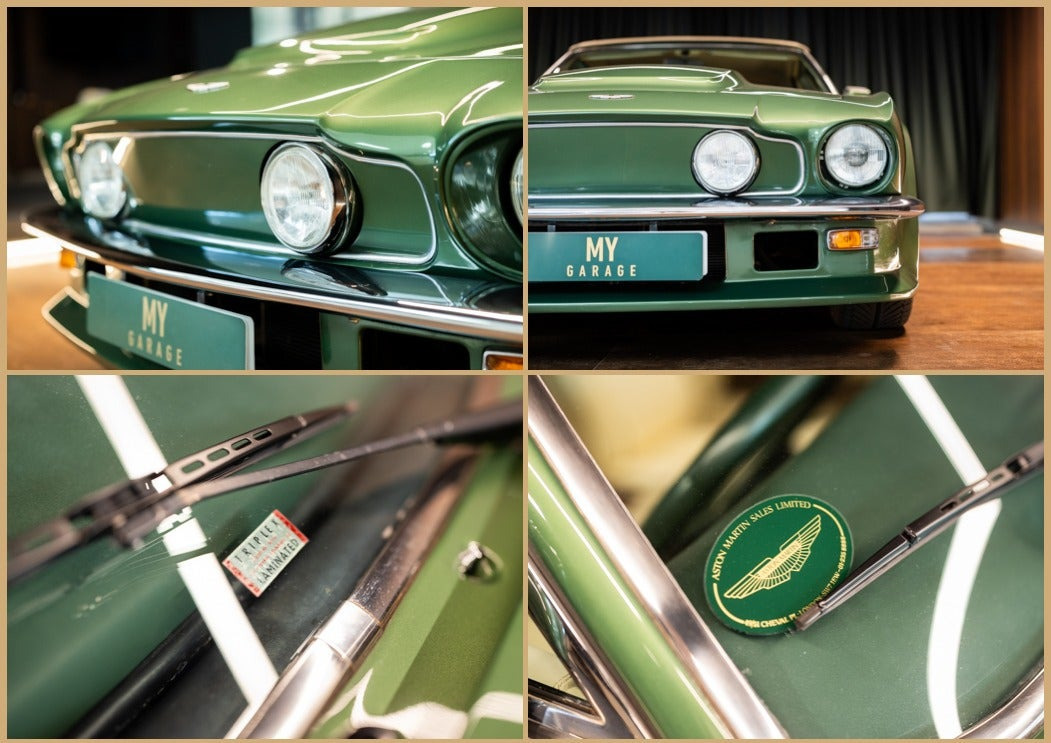 Grøn Aston Martin V8 Vantage fra 1987 set udefra