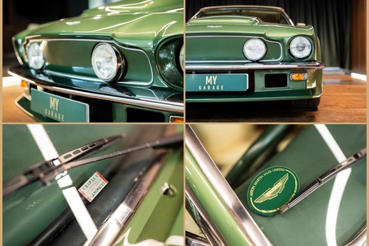 Grøn Aston Martin V8 Vantage fra 1987 set udefra