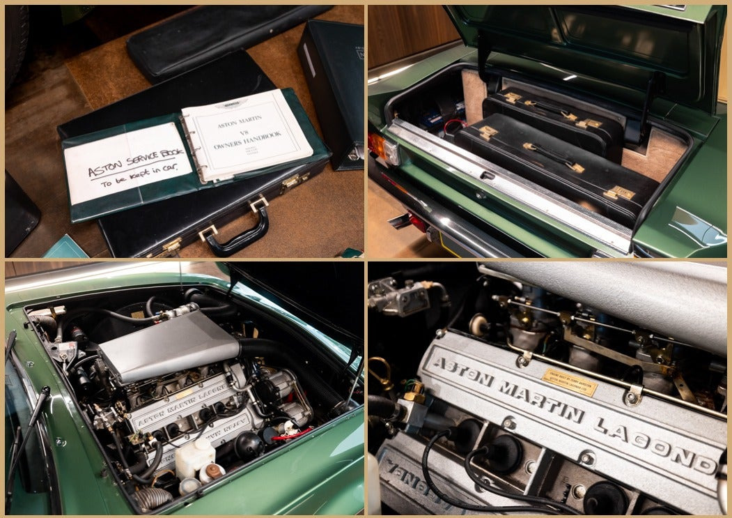Grøn Aston Martin V8 Vantage fra 1987 set udefra