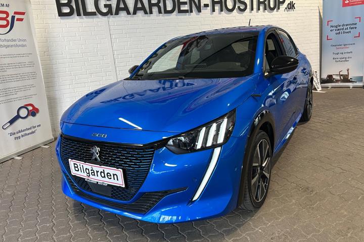 Blå Peugeot e-208 fra 2021