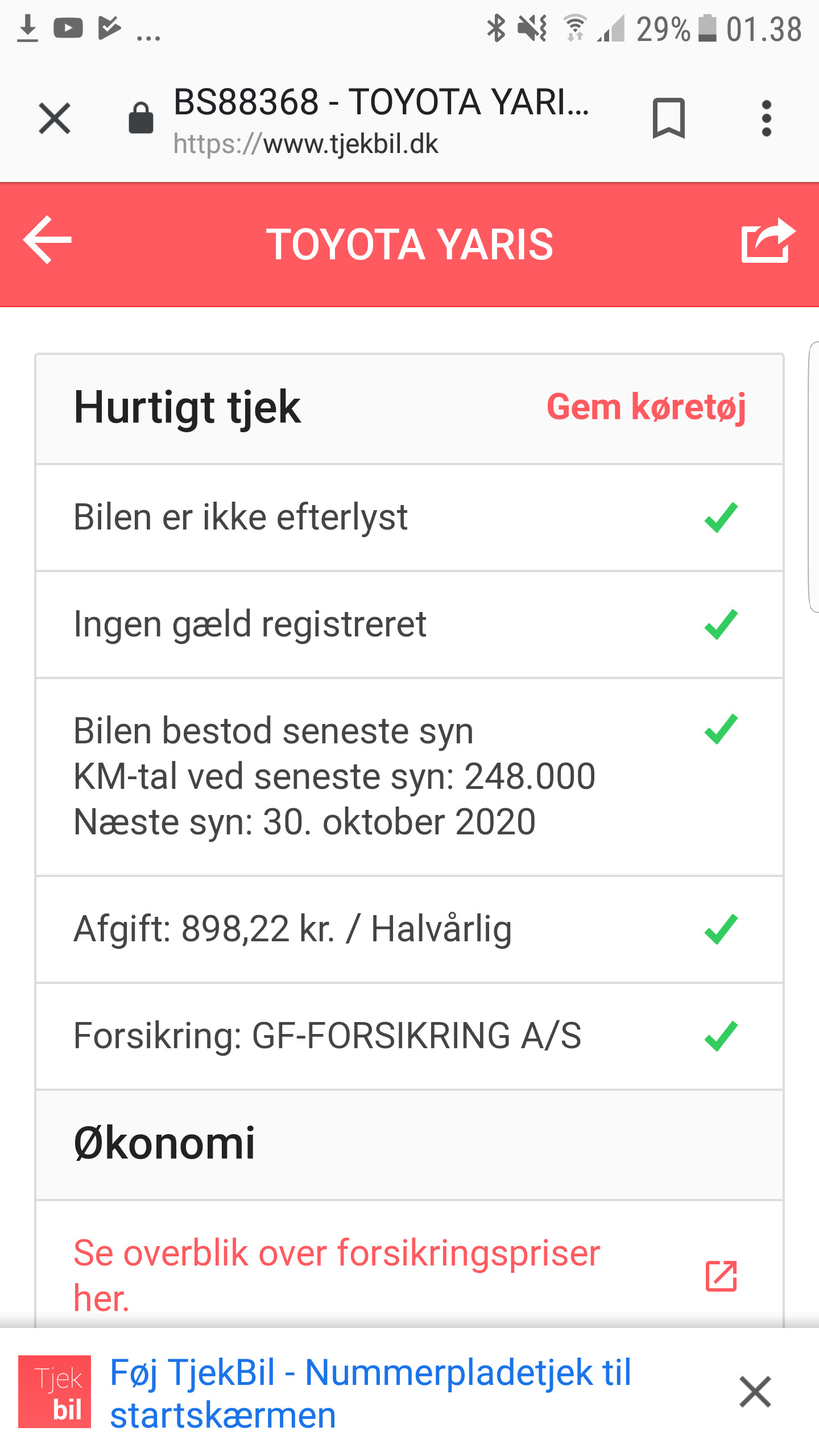 Gul Toyota Yaris fra 2002