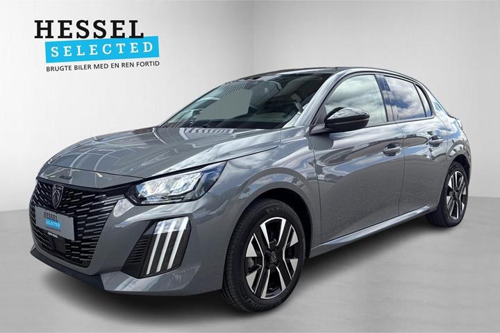 Grå Peugeot e-208 fra 2024 set udefra