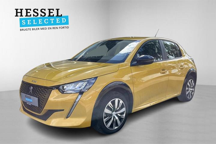 Gul Peugeot e-208 fra 2024