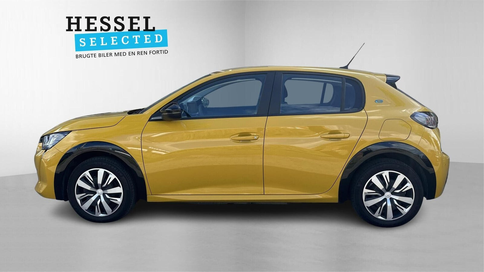 Gul Peugeot e-208 fra 2024