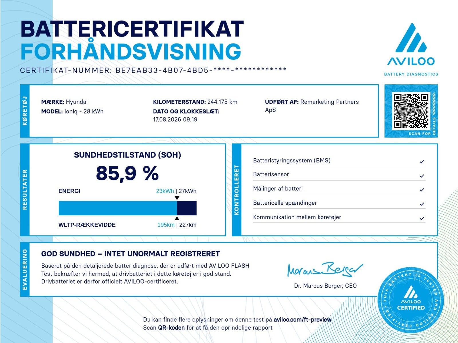 Blå Hyundai Ioniq fra 2019