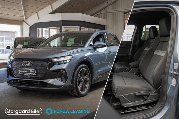 Blå Audi Q4 e-tron fra 2022 set udefra