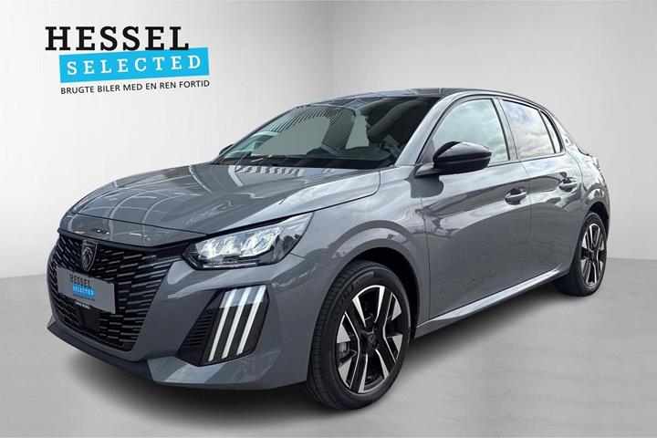 Grå Peugeot e-208 fra 2024 set udefra
