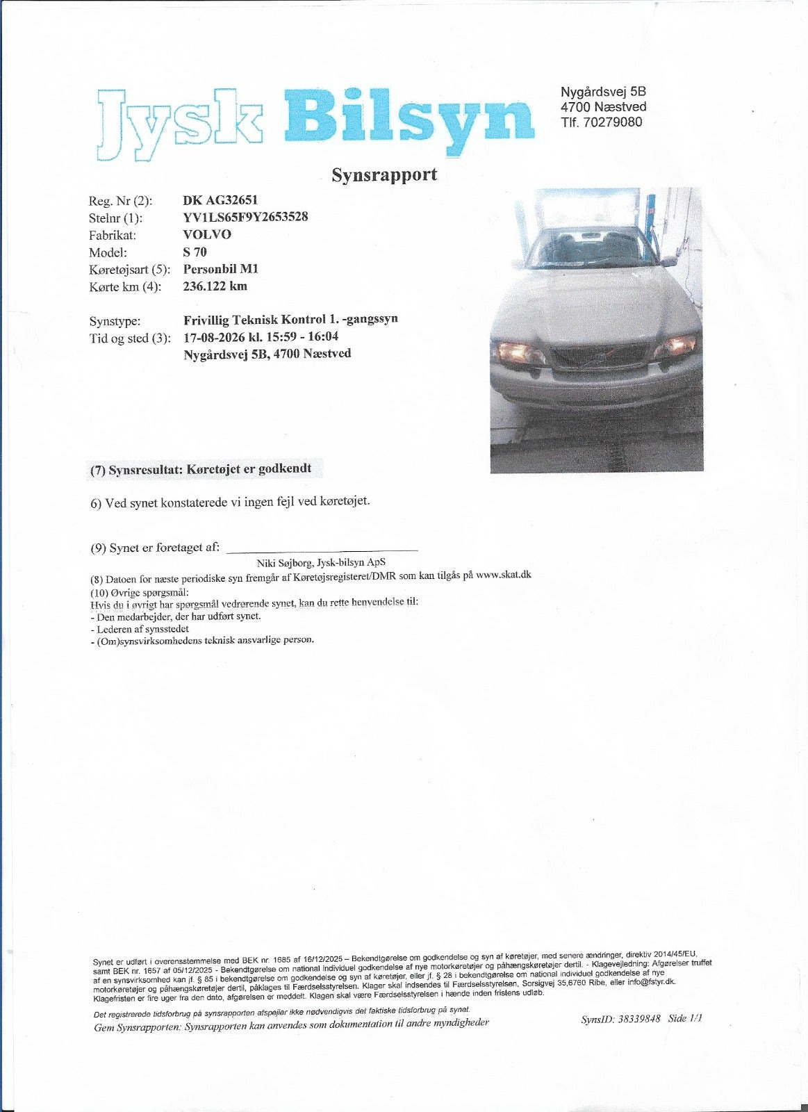 Sølv Volvo S70 fra 2000
