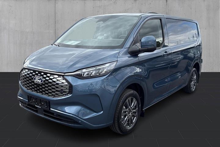 Blå Ford E-Transit Custom 320 L1 fra 2026 set udefra