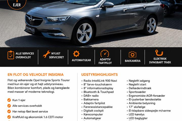 Grå Opel Insignia fra 2018 set udefra