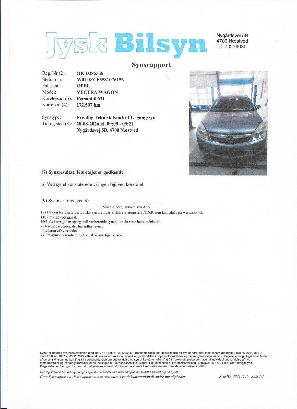 Blå Opel Vectra fra 2008