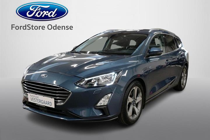 Blå Ford Focus fra 2019 set udefra