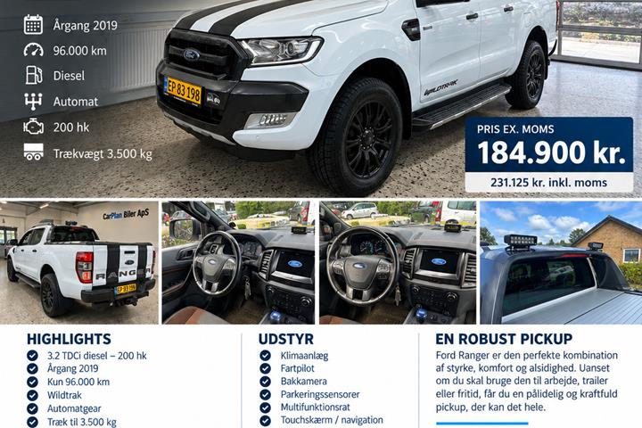 Hvid Ford Ranger fra 2019 set udefra