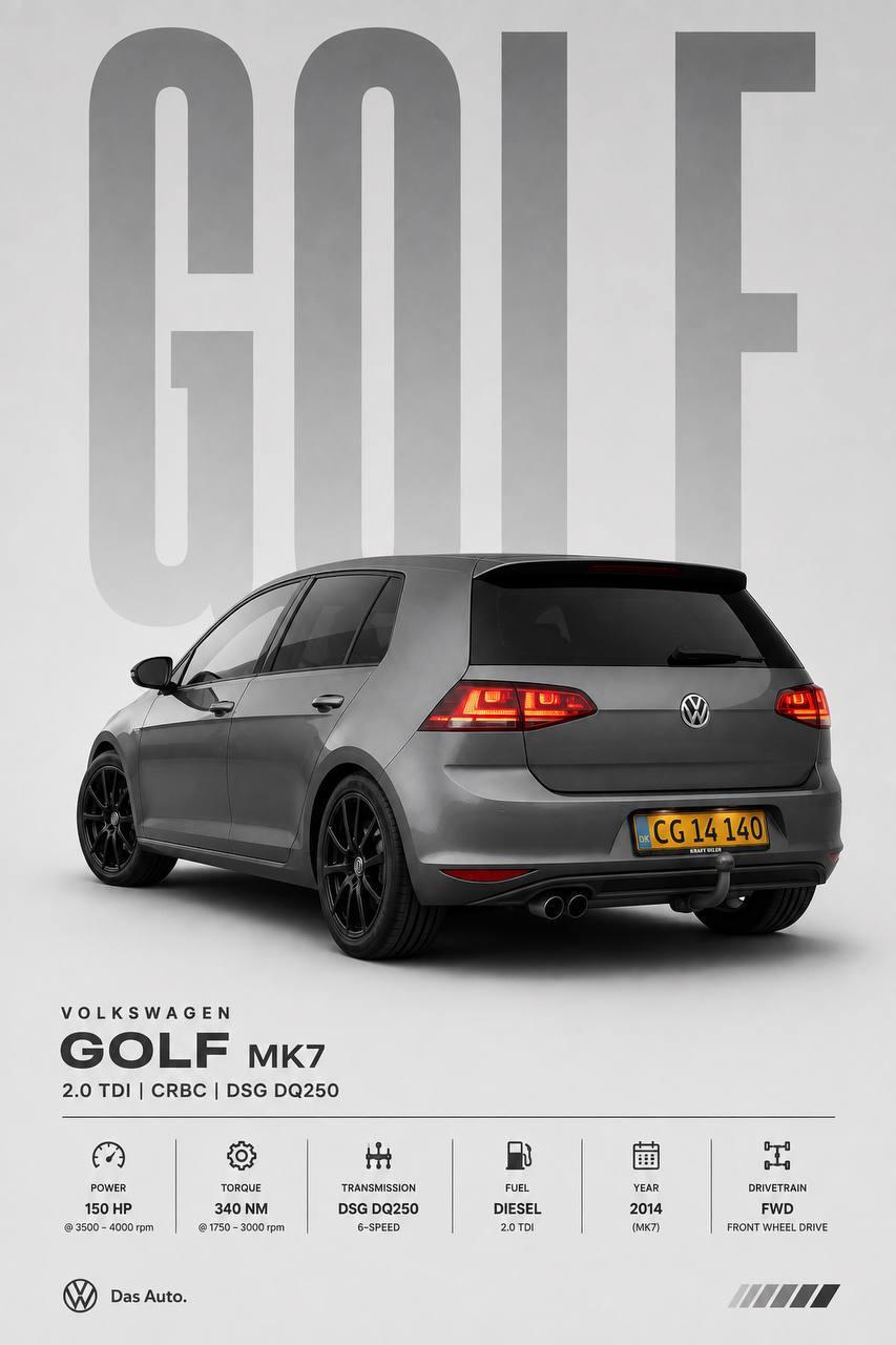 Grå VW Golf fra 2013