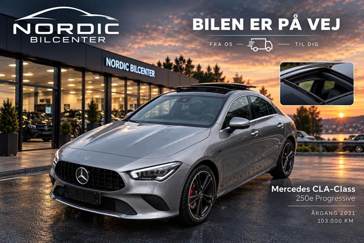 Grå Mercedes CLA250 e fra 2021