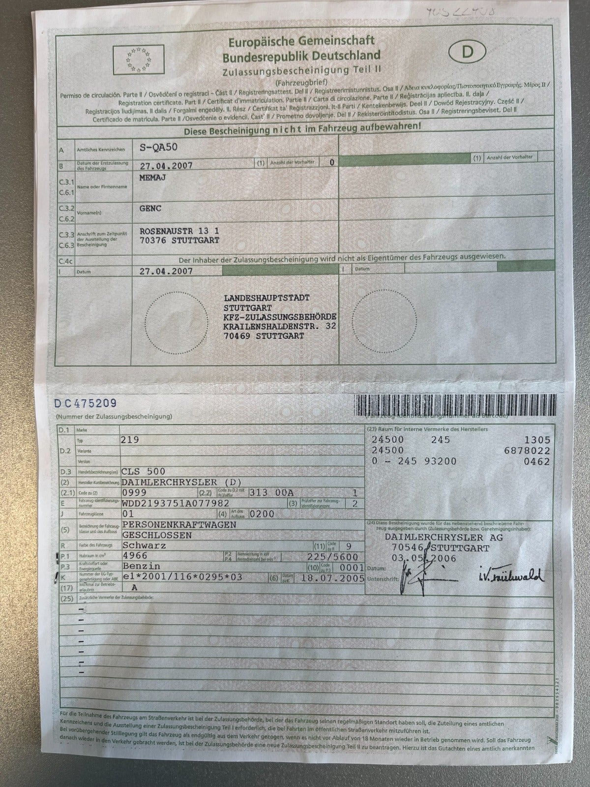 Sort Mercedes CLS500 fra 2007