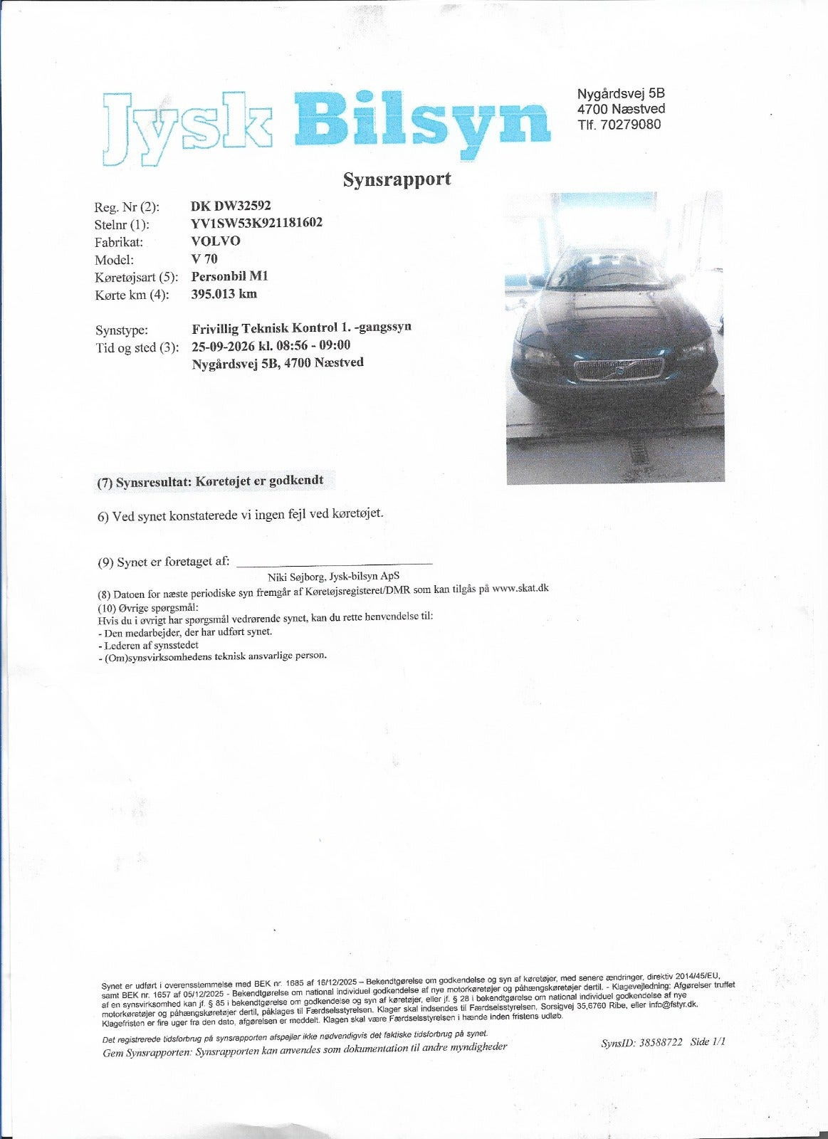Blå Volvo V70 fra 2001