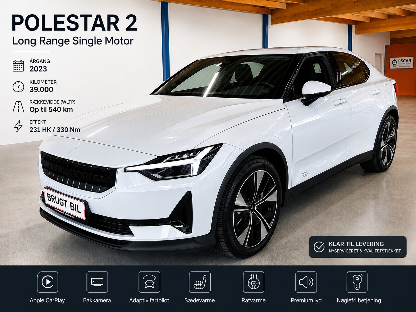 Hvid Polestar 2 fra 2023