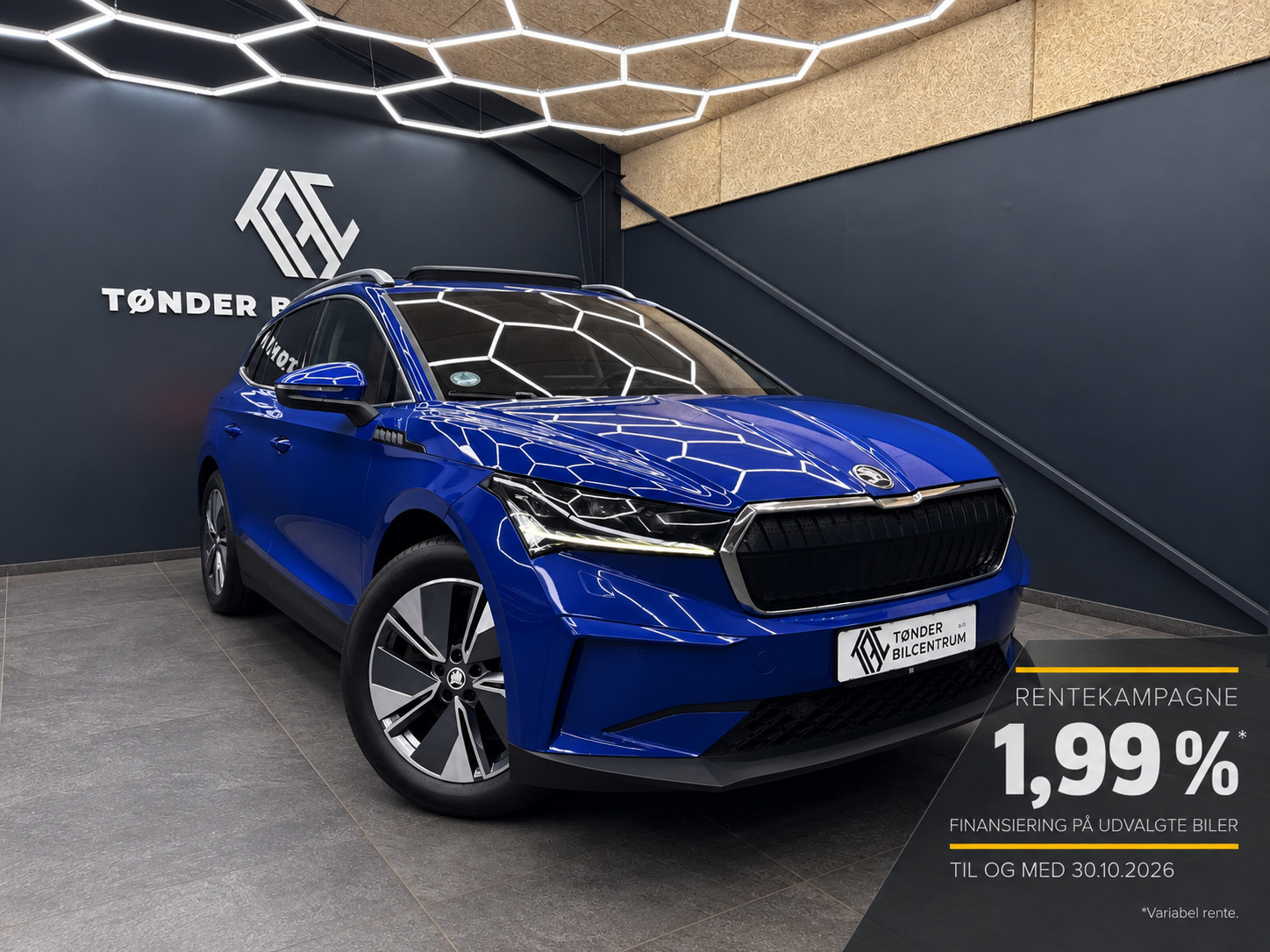 Blå Skoda Enyaq fra 2023