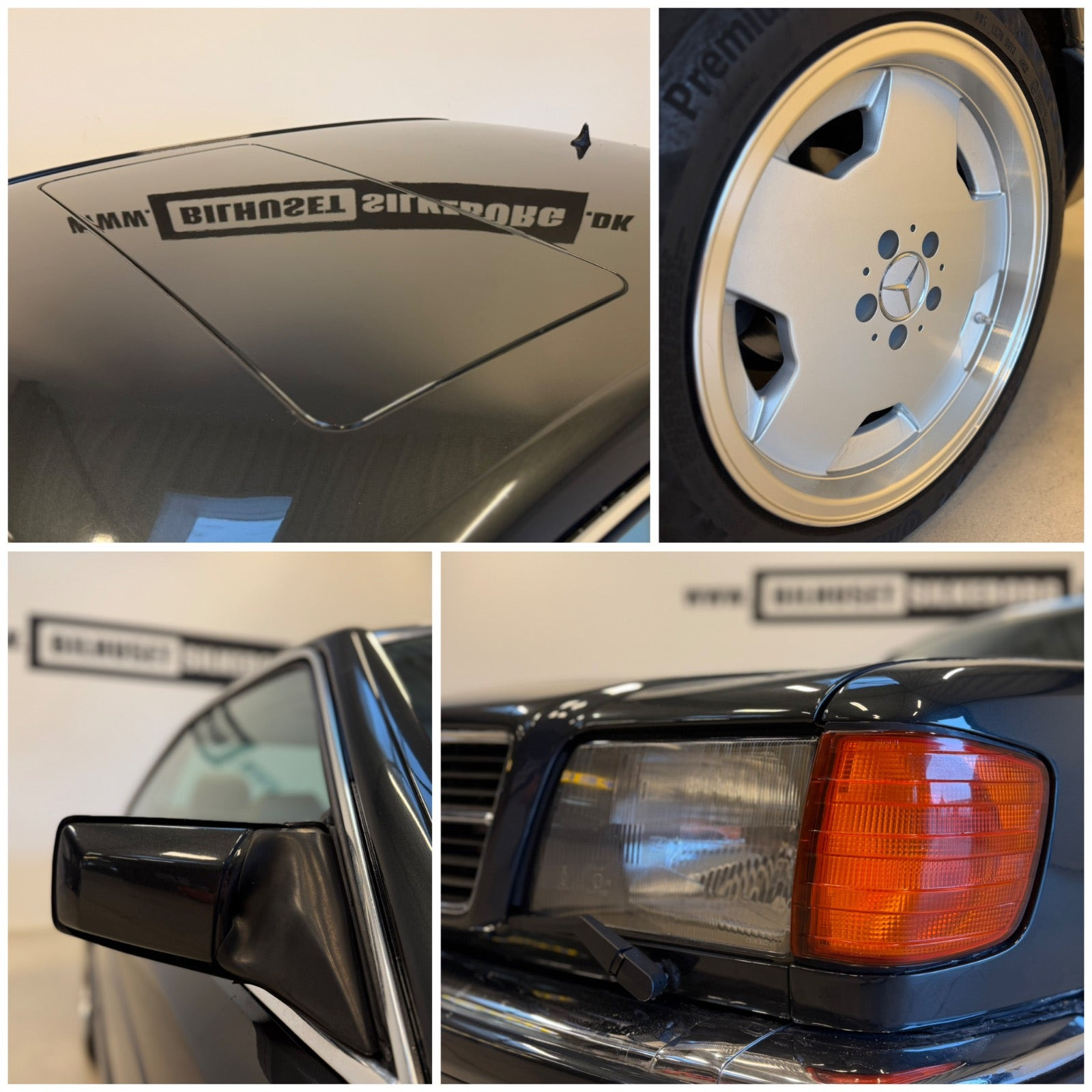 Blå Mercedes 560 SEC fra 1986
