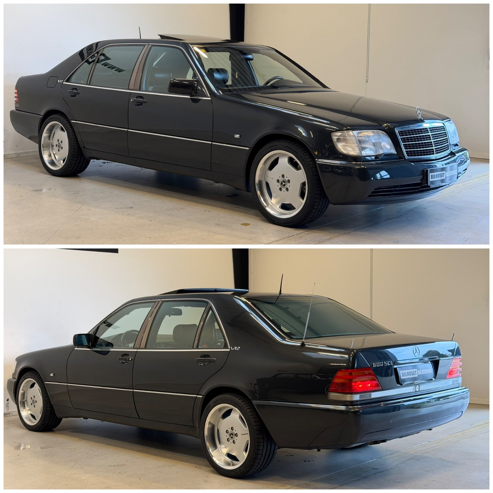 Gul Mercedes 600 SEL fra 1991