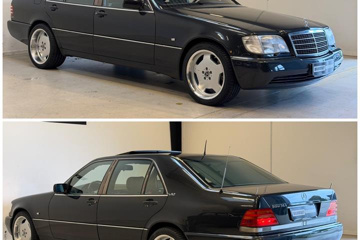 Gul Mercedes 600 SEL fra 1991