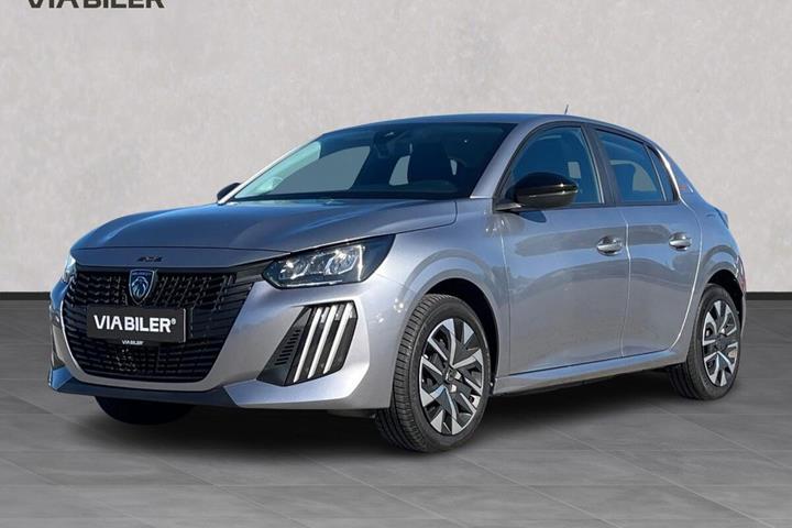 Sølv Peugeot e-208 fra 2025 set udefra