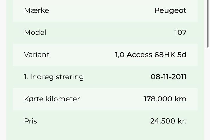 Hvid Peugeot 107 fra 2011