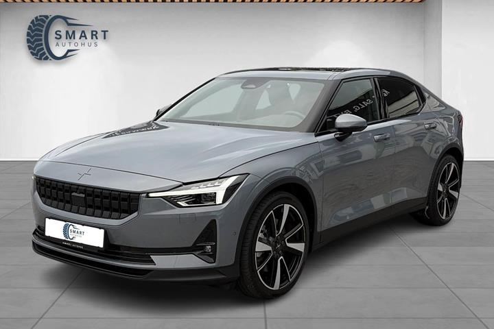 Blå Polestar 2 fra 2021 set udefra