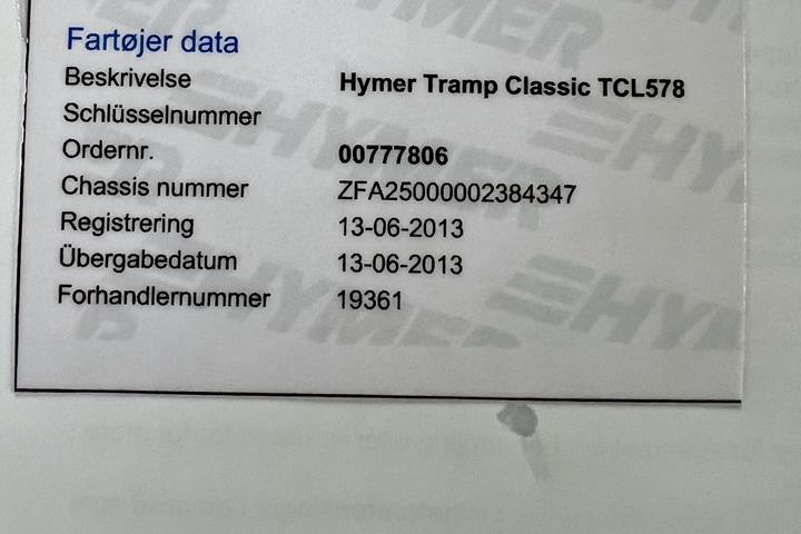 Hvid Hymer Tramp GL 578 fra 2013