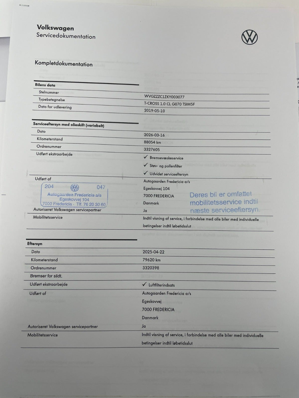Hvid VW T-Cross fra 2019