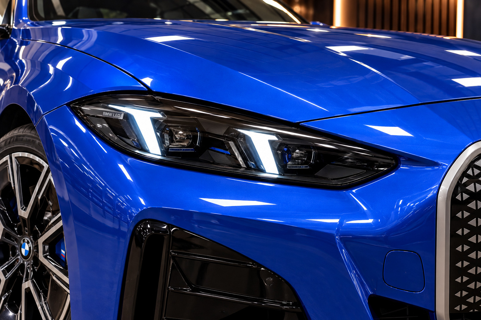 Blå BMW i4 fra 2025
