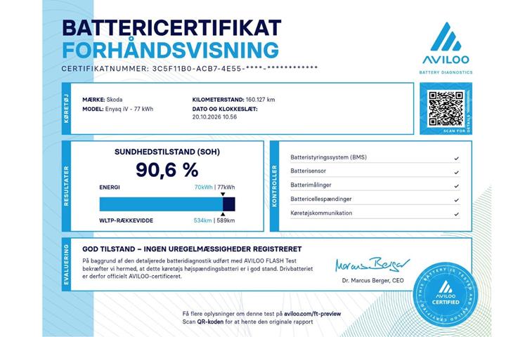 Blå Skoda Enyaq fra 2021