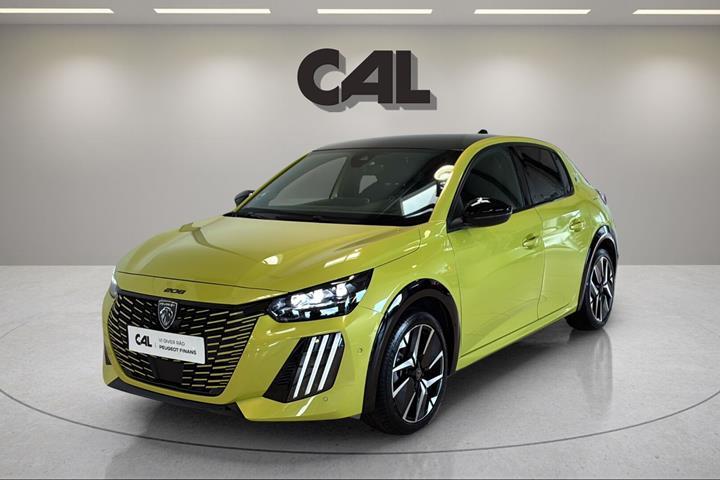 Gul Peugeot e-208 fra 2025