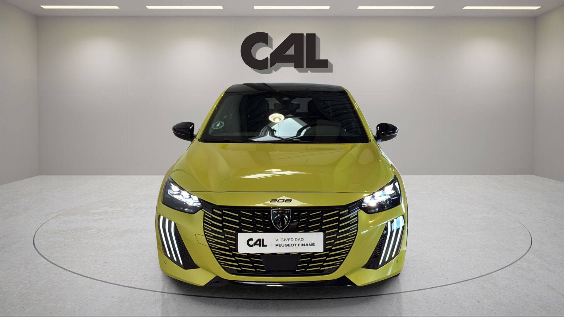 Gul Peugeot e-208 fra 2025