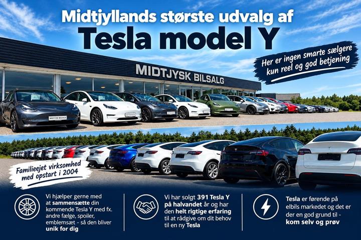 Sølv Tesla Model Y fra 2024