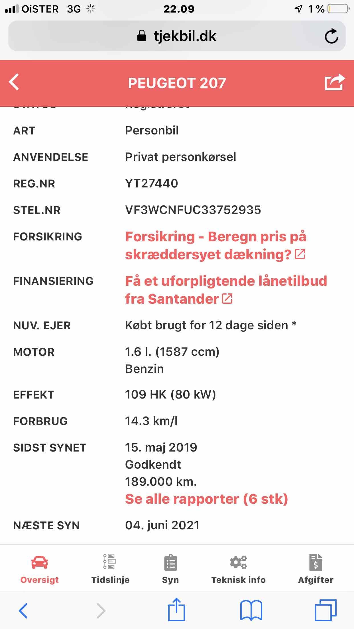 Guld Peugeot 207 fra 2007