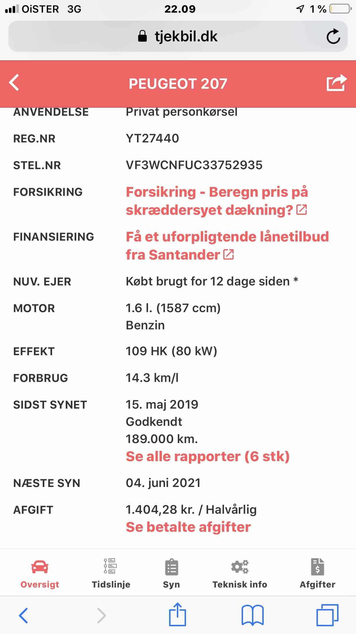 Guld Peugeot 207 fra 2007